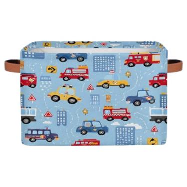 Imagem de Cesta de armazenamento pequena com alças de brinquedo infantil fofas caixas de armazenamento de carro azuis dobráveis de tecido organizador de armazenamento para berçário, sala de estar, quarto