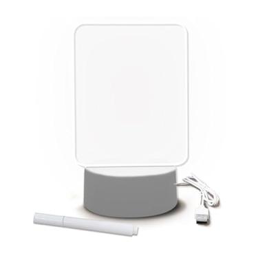 Imagem de Luminária de Mesa LED 3D Quadro de Mensagem Acrílico Apagável, Placa de Anotações Reutilizável com Caneta Inclusa, Luz Noturna Decorativa com Base e Alimentação USB