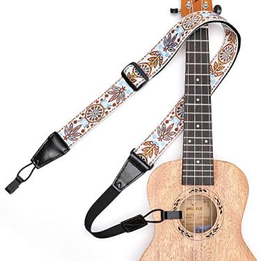 Imagem de IHOBOR Alça de ukulele, gancho duplo J ajustável, dente-de-leão jacquard premium, encaixe, sem broca, adequado para soprano, concerto e tenor Reino Unido