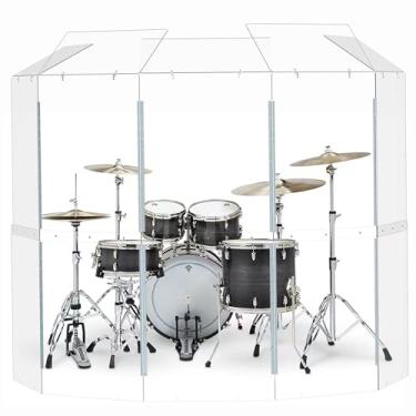 Imagem de O protetor de tambor se converte em dobradiças de aço inoxidável de comprimento total de 0,6 m x 1,8 m. Gaiola de tambor para casa, igreja, prática e apresentações. (5 painéis com defletores)