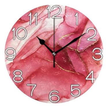 Imagem de GAIGEO Relógio de parede analógico decorativo operado por bateria relógio de cozinha fofo, decoração de parede de meados do século sala de estar abstrato vermelho rosa, 25 cm, ponteiros pretos