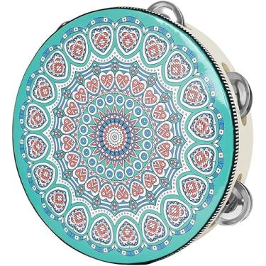 Imagem de Tambor de música com campainha de madeira de 20 cm, tambor de pandeiro portátil, instrumento de percussão para igreja, dança, festa, KTV (verde)
