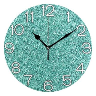 Imagem de GAIGEO Relógio de parede texturizado azul petróleo analógico decorativo relógio de cozinha bonito funky alimentado por bateria, decoração de sala de estar, arte moderna, 25 cm, ponteiros dourados