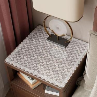Imagem de Capa à prova d'água para mesa de cabeceira floral, toalha de mesa de cabeceira de plástico, pequena capa de mesa lateral para quarto, toalha de mesa de vinil, PVC, decoração de casa, branca, 61 x 61