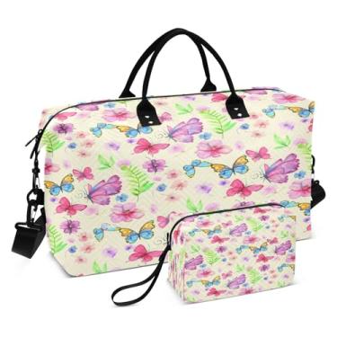 Imagem de CEBUGI Bolsa feminina acolchoada com flores de borboleta, grande, bolsa de viagem de fim de semana, bolsas hospitalares para trabalho de parto e parto