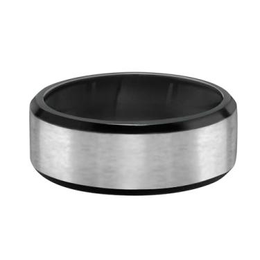 Imagem de Belacqua Aliança de casamento de titânio preto de 2 tons de 8 mm para homens e mulheres - Disponível nos tamanhos 8 a 15, caixa de presente incluída, 14, Metal, Sem pedra preciosa