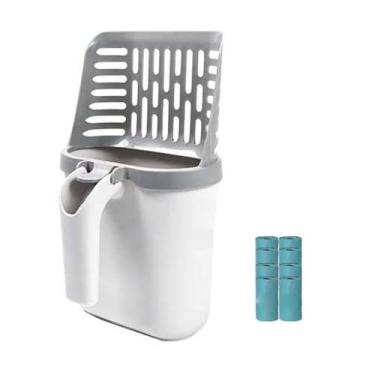 Imagem de Pssopp Conjunto de Colher e Caixa para Areia de Gato, Design 2 Em 1, Peneira Rápida e Fácil Limpeza, pá para Areia de Gato Com Lata de Resíduos para Descarte de (com defletor e sacos de lixo de 8