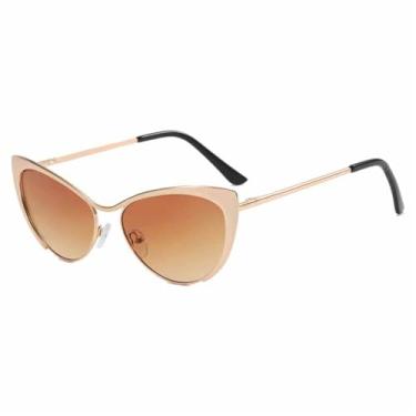 Imagem de Óculos de Sol Femininos Jelly Color Cat Eye com Degradê em Metal para Esportes ao Ar Livre, Corrida e Ciclismo, Cor Chá Dourado