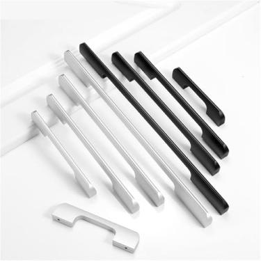 Imagem de Puxador de porta de armário de móveis de liga de alumínio puxadores de puxar de cozinha e banheiro puxadores de gaveta acessórios de hardware 1 peça (preto 6801-128 mm)