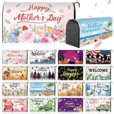 Imagem de 16 peças de capas de caixa de correio magnéticas sazonais tamanho padrão 45,7 x 53,8 cm na Páscoa, outono, Ação de Graças, Halloween, Natal, impermeável, capas de caixa de correio magnético