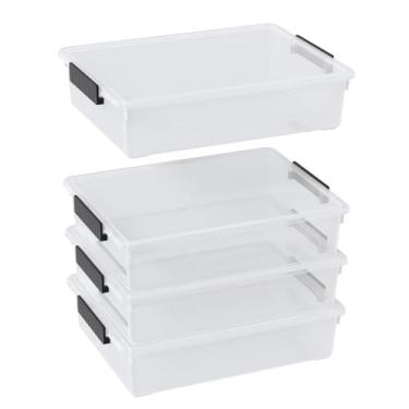 Imagem de Begale Caixas de armazenamento de plástico transparente de 6 litros com tampas de trava, embalagem com 4 recipientes empilháveis para artesanato de documentos em papel A4