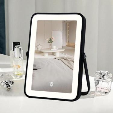 Imagem de Espelho de maquiagem YEKKOPT recarregável com luzes 8x10in