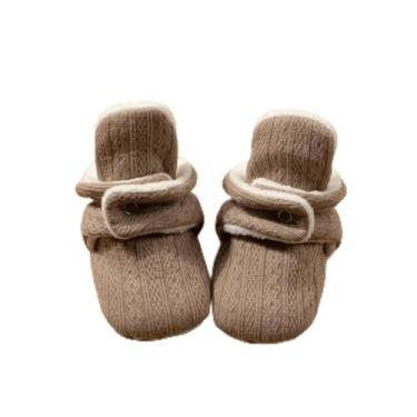 Imagem de Botas de algodão para recém-nascidos e quentes para o inverno, meias aconchegantes com sola macia, sapatos para primeiros andadores com aderência antiderrapante, Marrom claro, 6-12 Months