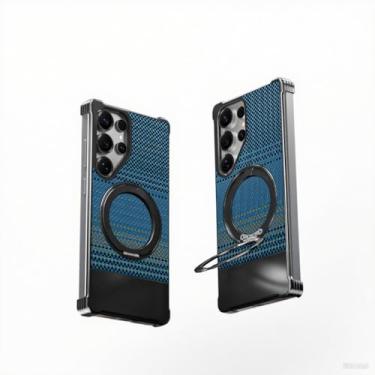 Imagem de Capa de celular KFla Grain Magnetic Metal para Samsung S25/S24/S23 Ultra - 2,5 mm de espessura e luz de 2,4 g, suporte comercial com rotação de 360° e ajuste de altura de 120° (azul, Samsung Galaxy