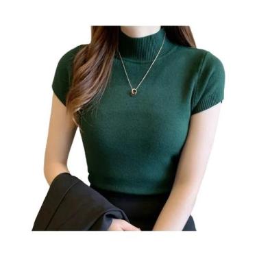 Imagem de Suéter De Tricô Feminino Com Gola Alta E Manga Curta, Estilo Coreano, 