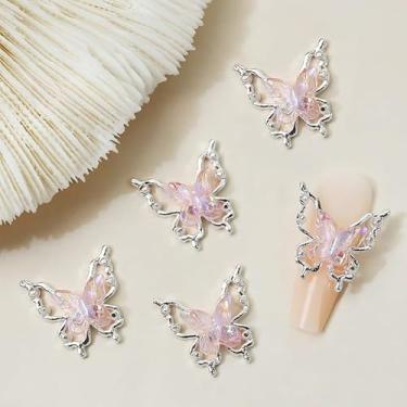 Imagem de Amuletos elegantes de borboleta vazada, 10 peças de decoração de arte de unha de liga iridescente para unhas de pressão, fabricação de joias (rosa)