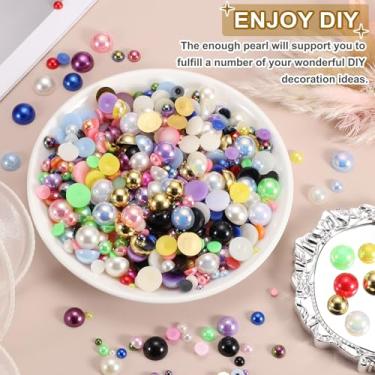 Imagem de Generic 1300 peças de meia pérola para artesanato, 6 mm de plástico metade flatback imitação de pérolas cabochão contas soltas strass para artesanato DIY roupas copo sapatos enfeite unhas (branco AB)