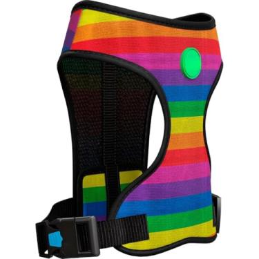Imagem de Peitoral Mesh Ajustável para Cães com Guia + Coleira + QR Code | Conjunto Respirável e Seguro para Passeio Pet(rainbow,P)