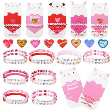 Imagem de Sasylvia 25 conjuntos de lembrancinhas de festa dos namorados pulseiras de contas da amizade e borracha em forma de coração com vales-presente presentes de dia dos namorados para troca de sala de aula