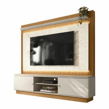 Imagem de Painel Home Ripado Sala Para TV Até 75 Polegadas com Led 2 Prateleiras