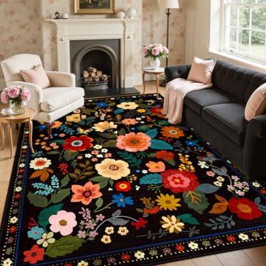 Imagem de RELEANY Tapete floral 19 x 23 cm lavável à máquina tapete boho macio tapete antiderrapante tapete de área de flores de pilha baixa para sala de estar, quarto, berçário, cozinha, sala de jantar