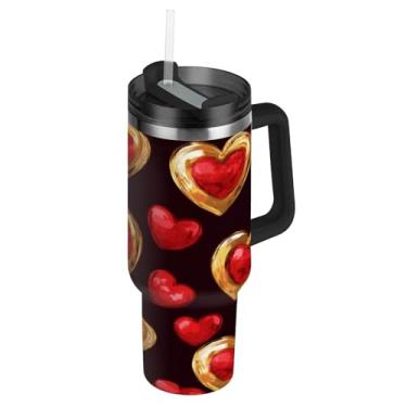 Imagem de ATTX Copo padrão de flores de 1,134 g com alça, copo de aço inoxidável a vácuo de parede dupla com palha, caneca de café de viagem isolada #137