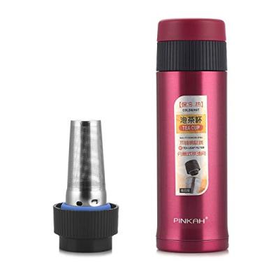 Imagem de Pinkah Thermos 500 ml com filtro de chá e café 2 camadas de aço inoxidável 304 garrafa de água térmica à prova de vazamento caneca de café para viagem (vermelho 450 ml)