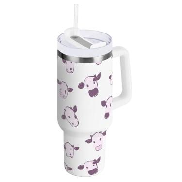 Imagem de SEHANY Copo preto e branco com estampa de vaca de 850 g com alça, copo isolado de aço inoxidável a vácuo de parede dupla, à prova de vazamento, caneca de café isolada para viagem cabe no suporte de