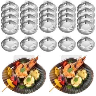 Imagem de 30 peças de conchas de aço inoxidável para grelhar conchas de ostras reutilizáveis para grelhar, grelhar e servir aperitivos de frutos do mar como amêijoas, vieiras e camarão, travessas de prata de 8