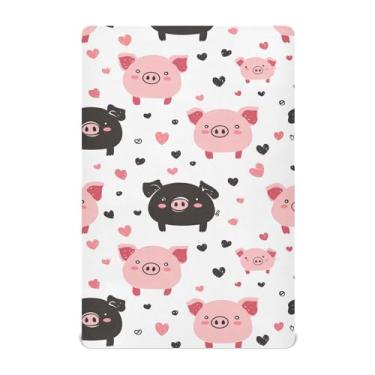 Imagem de Wassud Jogo de lençol de berço Kawaii Pig para meninos e meninas, respirável, neutro, 71 x 132 cm