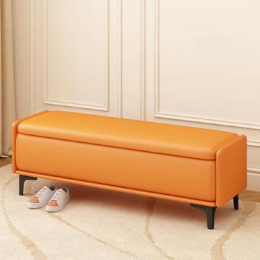 Imagem de End of Bed Storage Bench, Solid Wood Frame, PU Leather Upholstery, Large Storage Capacity, High-resilience Foam Filling, Sturdy Legs, Suitable for the Bedroom(D,60 * 40 * 40cm/24 * 16 * 16in)