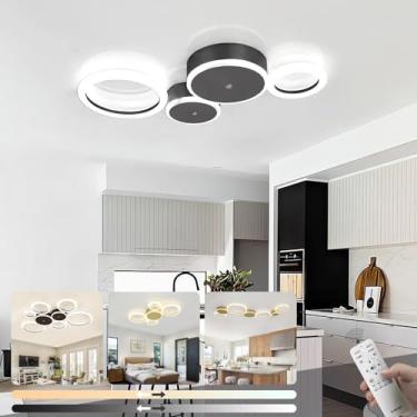 Imagem de Luminária de teto LED moderna para sala de estar, com intensidade de luz ajustável de 3000K a 6500K, controle remoto, ideal para quarto, escritório, sala de jantar e sala de estudos. Modelo