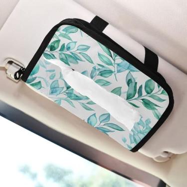 Imagem de SEHANY Porta-lenços de papel de carro com folhas verdes, caixa de lenços para carro, viseira solar, porta-guardanapos, dispensador de máscara de carro retangular, caixa de lenços de papel de veículo