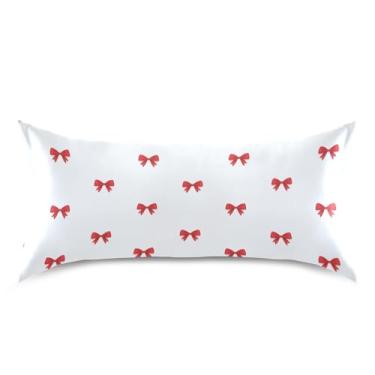 Imagem de Wassud Fronha de cetim Red Bows para cabelo e pele fronhas de seda lisa king size respiráveis com fecho de envelope