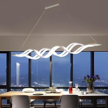 Imagem de Luminária de teto pendente LED moderna com design ondulado, dimerizável e com controle remoto, ideal para sala de jantar, cozinha, quarto e sala de estar (11 cm de largura).