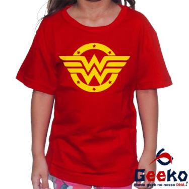 Imagem de Camiseta Infantil Mulher Maravilha 100% Algodão Geeko, Vermelho, 8