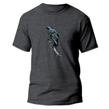 Imagem de Camiseta Básica Algodão Premium Estampa Digital Corvo Viking - Pavesi,