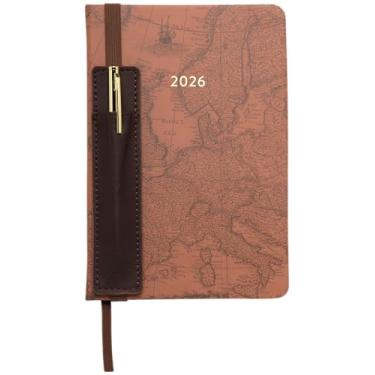 Imagem de WORLD TRAVELER Agenda 2026 - Agenda semanal e mensal - Caderno de planejamento e agenda com caneta, tamanho 15 x 20, mapa marrom