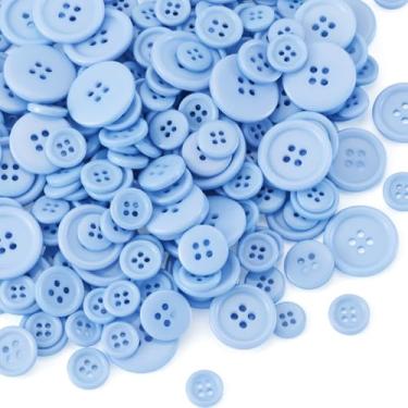 Imagem de 1 saco de botões de costura mistos 4 furos planos redondos botões de resina para camisa, roupas, casacos, casacos, jaqueta, jeans, saias, artesanato de costura, decoração DIY, azul centáurea, 11,5 ~