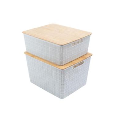 Imagem de Kit 2 caixas organizadoras tampa bambu 12l/18l branco Oikos, U, UNICA