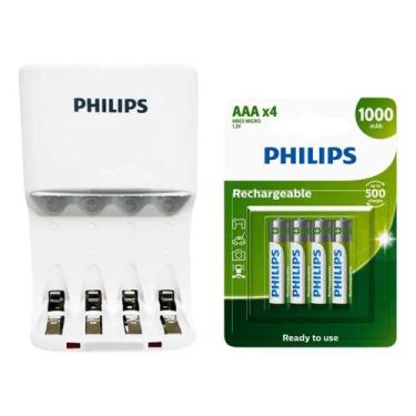 Imagem de Carregador de Pilhas Philips c/ 4 Pilhas Palito AAA Original