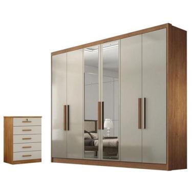 Imagem de Guarda Roupa Casal Linea com Espelho e Gaveteiro Suiça Cumaru 25 Fendi