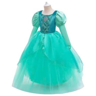 Imagem de Vestido Fantasia Princesa Infantil com Capa, Azul e Amarelo, Manga Puff, Algodão e Poliéster, 7-8 Anos, Traje Completo para Festas e Carnaval