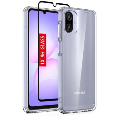 Imagem de Guarishel Capa para celular Samsung Galaxy-A07: Capa de telefone à prova de choque de grau militar com protetor de tela de vidro temperado, amortecedores antirriscos e reforçados - transparente