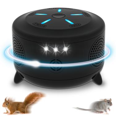 Imagem de Repelente de mouse, repelente ultrassônico de ratos, 2026 atualizado 360° repelente de roedores, repelente de esquilo com 9 luzes estroboscópicas, efetivamente repele rato/esquilo/morcego para sótãos