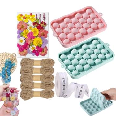 Imagem de 2 peças de molde de sabão de uva de silicone, kit de fabricação de sabão com flores secas prensadas e corda de 100 metros e molde de sabonetes requintados para presente (sem sabão)