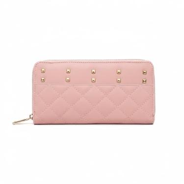 Imagem de Carteira feminina bordada pequena porta-cartão de identificação elegante mini clutch design exclusivo bolsa moderna, rosa