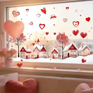 Imagem de 1 folha adesivos de janela de dia dos namorados com design de cabine de madeira de coração vermelho adesivos reutilizáveis para janela dupla face adesivos estáticos para decoração de portas de vidro