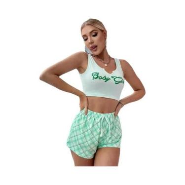 Imagem de Conjunto De Pijamas Femininos Com Estampa De Letras Rosa, Camisola Cas