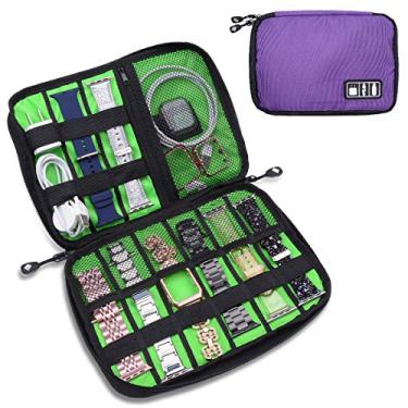 Imagem de Organizador de acessórios para smartwatch iiteeology, acessórios eletrônicos universais, bolsa de armazenamento para pulseiras de relógio, cabo, carregador, fone de ouvido, USB, cartões SD, Roxa
